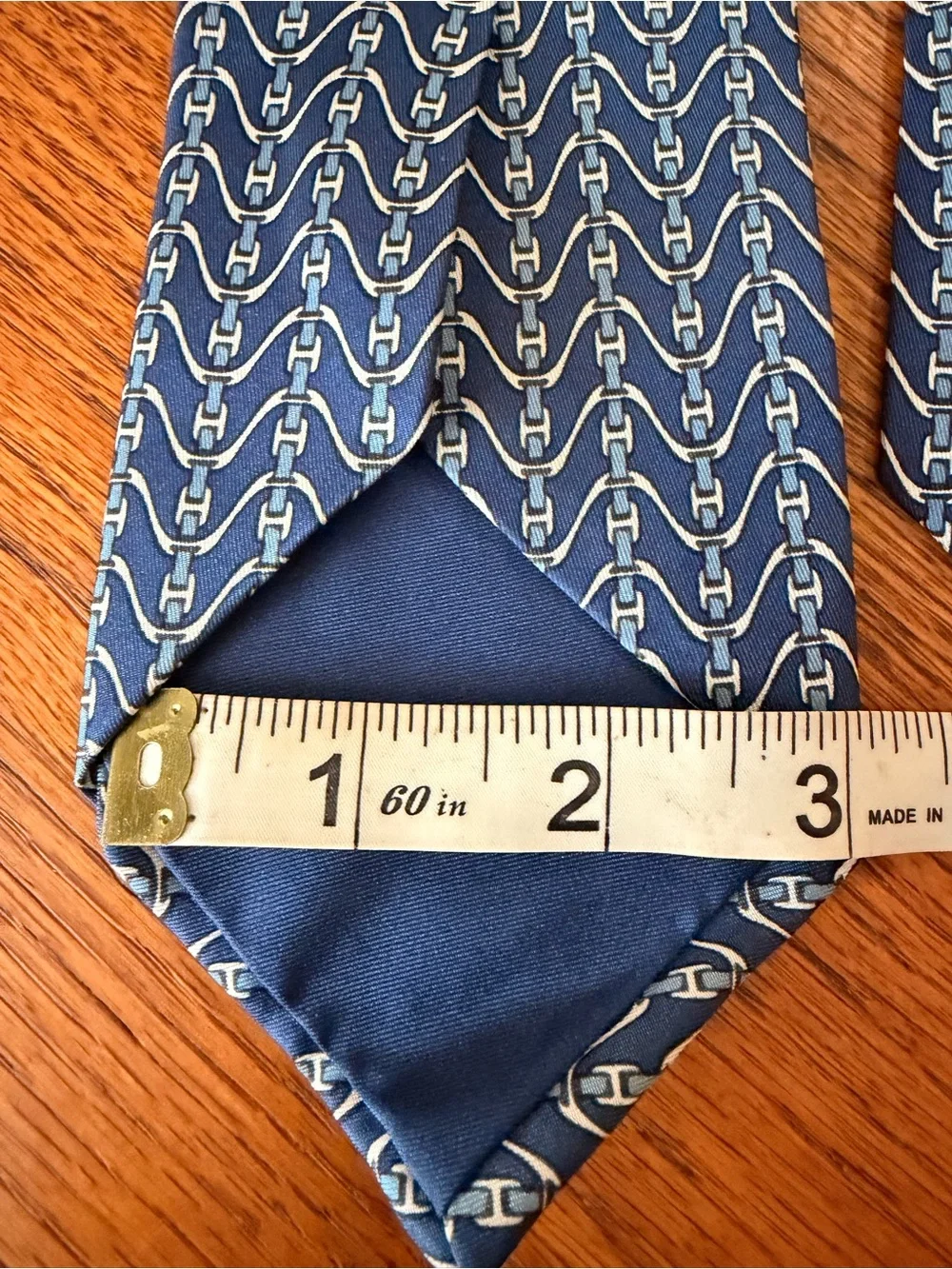 HERMES - Designer Blue Patterned Men’s Vintage Silk Tie